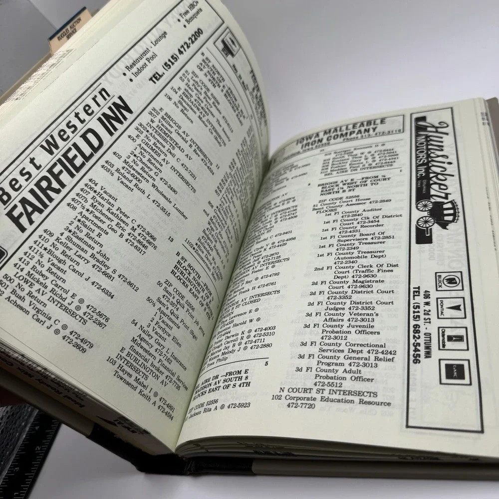1986 Fairfield Iowa City Business Directory HC Book Phone Advertisements Ads Vtg